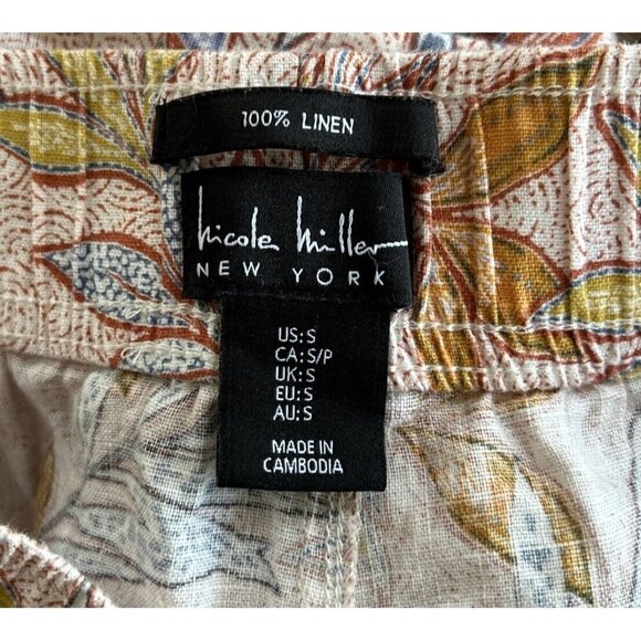 Nicole Miller Womens S Pull On Pants Pink Tropical 100% Linen Cropped Wide Leg - Picture 4 of 4
